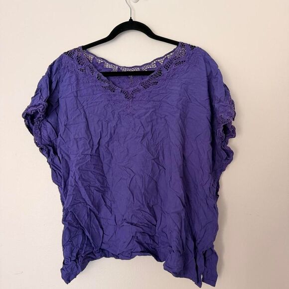 Source Unknown Tops - Vintage Red Threads purple crochet lace trim blouse, 3X